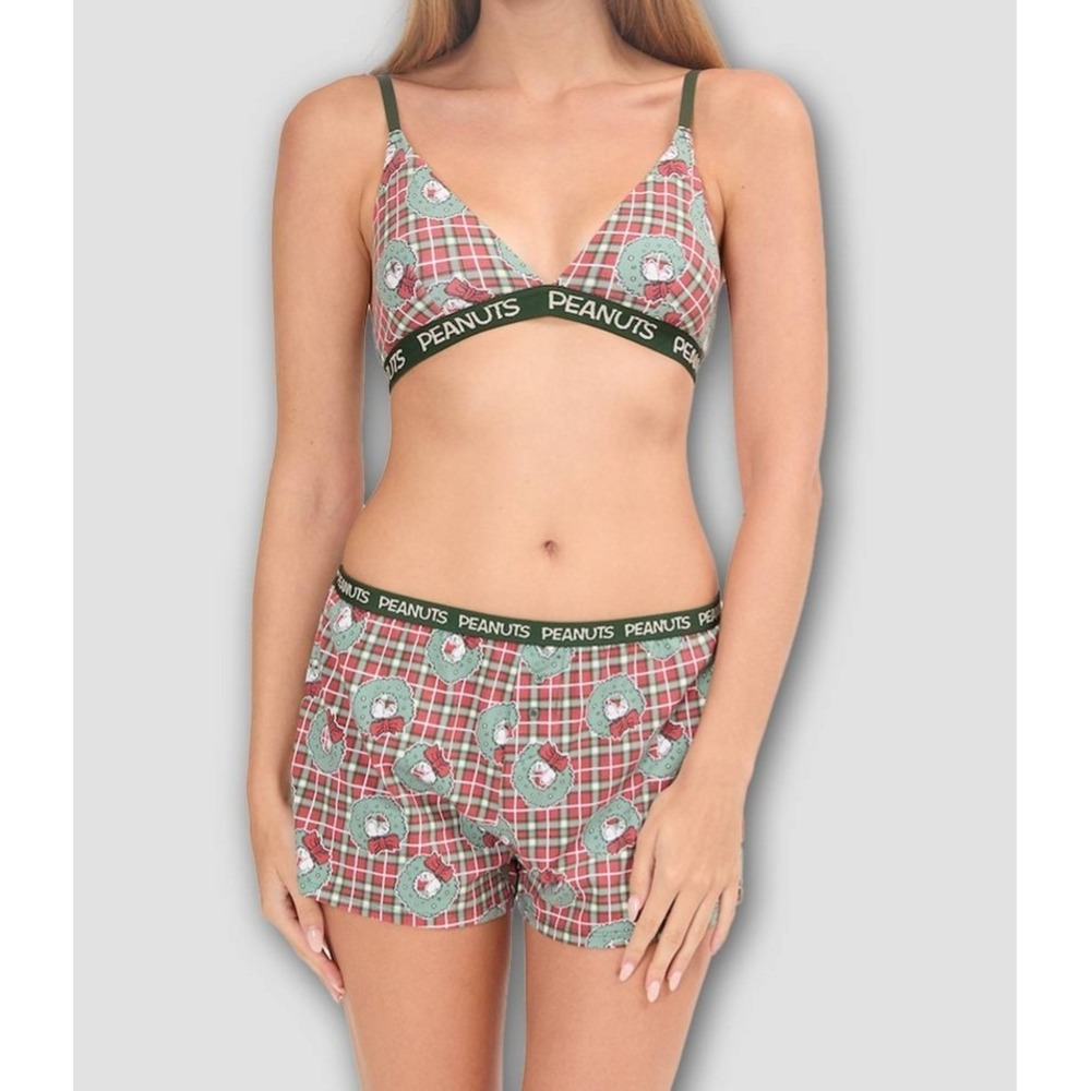 Christmas Lounge Set-Peanuts Holiday Bra & Boxer Shorts- Women's Sz XL - NWT